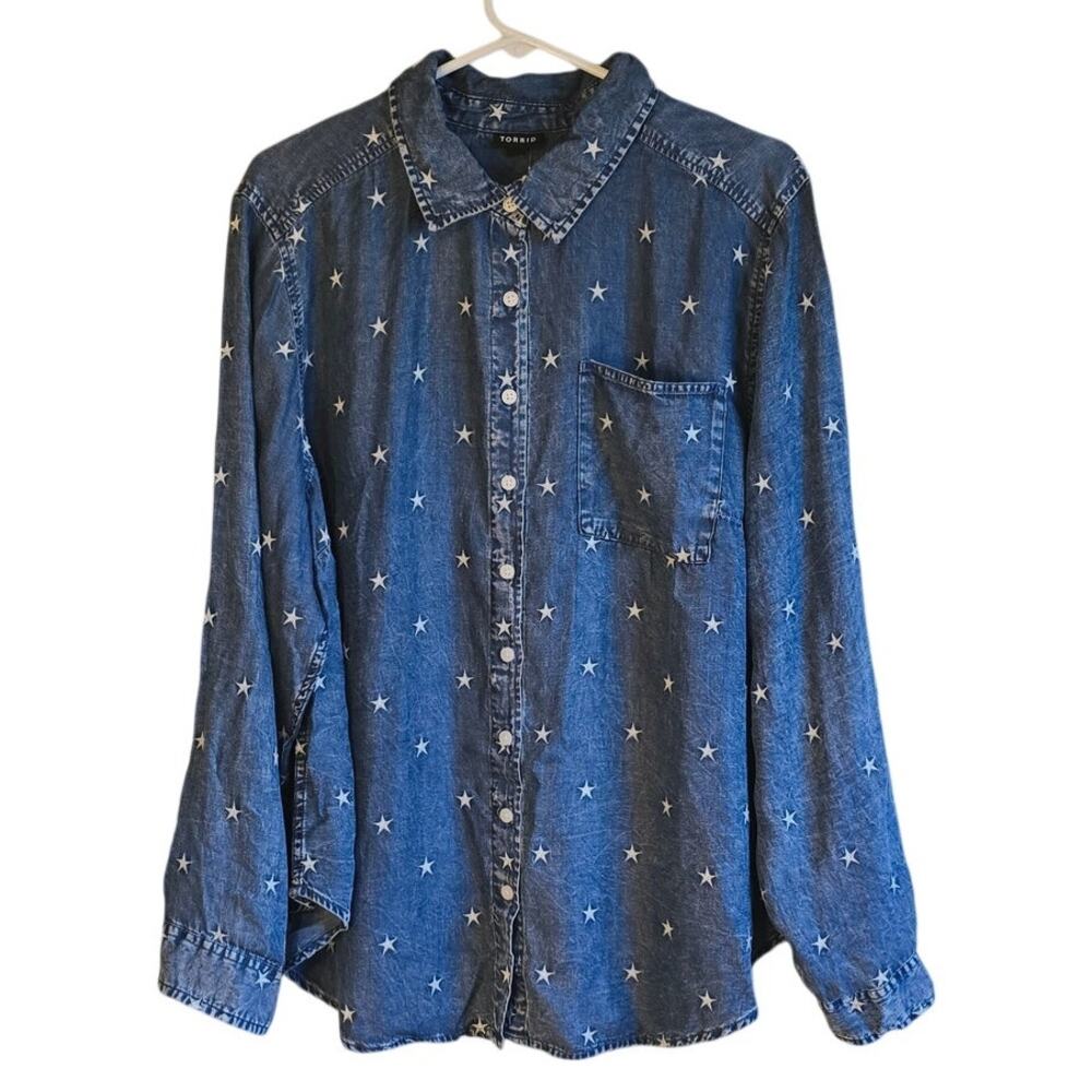 torrid lizzie tencel star button down shirt nwt size 1x celestial
